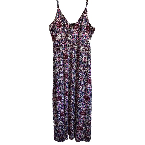 Ellos Boho Maxi Dress Women Size 1X 22/24 Purple Pink Strappy Abstract Paisley‎ - Picture 1 of 9